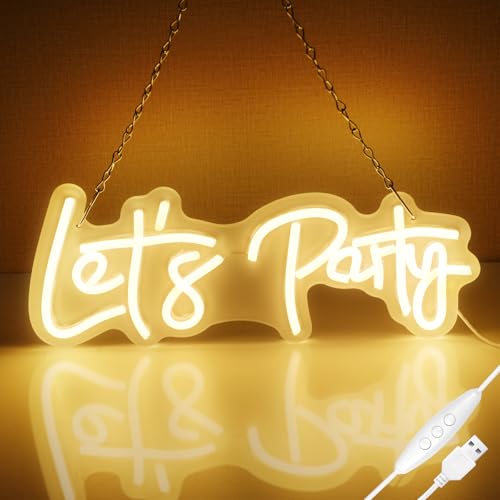 AOOTE Let's Party Neon Licht,LED Neon Schild,USB Betrieben,Led Schriftzug Leuchtreklame,Brief Neon Light Sign für für Dekoration Wand Hochzeit Geburtstag Bar Party