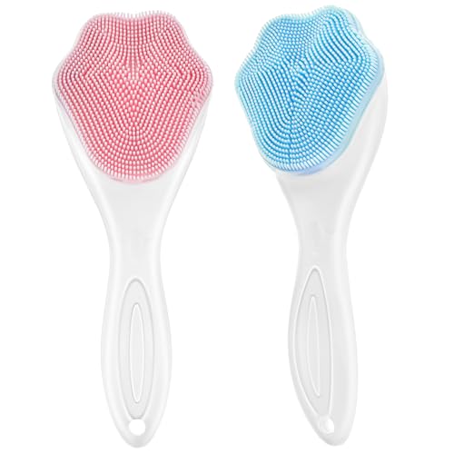 COMNICO 2 Stück Manuelle Gesichtsschrubber Silikon Gesichtsreinigungsbürste Weichen Borsten Peeling Bürste Gesicht Massagegerät Tiefenreinigung Gesichtspflege (Blau, Rosa)