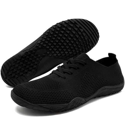 IVQDZL Barfußschuhe Damen Sneaker Slip on Hallenschuhe Turnschuhe Laufschuhe Joggingschuhe Traillaufschuhe Barefoot Shoes Women Sportschuhe Schwarz Größe 39 EU