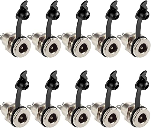 ZHOFONET DC-Hohlstecker,10 Stück 5,5x2,1mm DC-Netzbuchse Adapter mit Gewindebuchse,metallisches Kupfermaterial mit staubdichtem Stecker für Laptops, Videogeräte und andere elektronische Geräte.