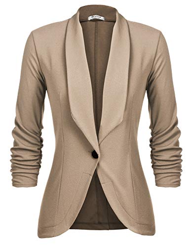 UNibelle Blazer Damen Elegant Sportlich Longblazer Business 3/4 Ärmel lang Jacke Slim Fit Sommer, Dunkel Khaki, L