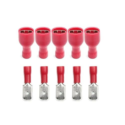 PAKMEZ 50pcs FDFD 1.25-250 MDD1.25-250 Red Spade Connectors Male Female Insulated Electrical Crimp Terminal Wiring Cable 6.3mm