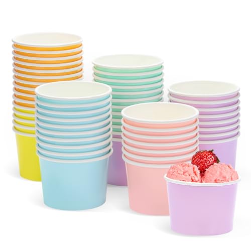 ZALAON Papier-Eisbecher, 60 x 85 ml, bunte Einweg-Papier-Dessertbecher für Eisbecher, gefrorenen Joghurt