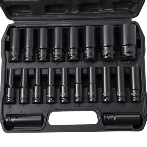 PAMATIO Schlagschrauber Nüsse Set, 20tlg 1/2'' Antrieb Stecknuss Werkzeug Set 8-32mm Sechskant Stecknüsse, Kraft Steckschlüsselsatz, Steckschlüssel Schlagnuss für Reparatur und Wartung