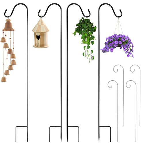 JABNOW 4 Stücke Garten Schäferhaken, 81.5 Schäferstab mit Haken, Höhenverstellbar Hirtenstab, Metall Gartenstab Rostbeständig, Outdoor Abnehmbarer Hirtenstab, Schäferhaken für Pflanzen Vögel Laterne