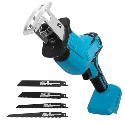 Akku Säbelsäge, Elektrische Reciprosäge kompatibel mit Makita 18V Akku, ideal für Sägearbeit mit Holz, Inklusive 4x Säbelsägeblatt, ohne Akku und Ladegerät