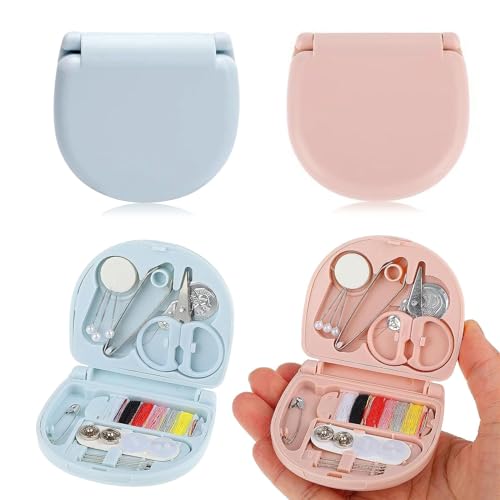 2 Set Nähset Grundausstattung Klein, Mini Reisenähset mit Nähzubehör set, Praktisches Nähzeug enthält Nähgarn, Nadeln, Schere, Knöpfe, für Reisen, Wohnheime und den Hausgebrauch