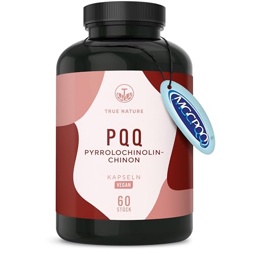 PQQ Pyrrolochinolinchinon - 60 Kapseln - Hochdosiert 20 mg pro Tagesdosis (MGCPQQ®) - Hochwertiger Rohstoff - Laborgeprüft - Vegan & Deutsche Produktion - TRUE NATURE