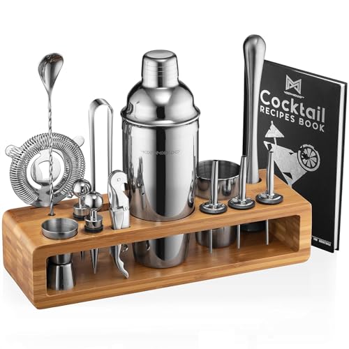 Barkeeper-Kit: 23-teiliges Bar-Set Cocktail-Shaker-Set mit stilvollem Bambusständer | Perfekt für Home Bar Tools Barkeeper Tool Kit und Martini Cocktail Shaker für fantastisches Mixen von Getränken