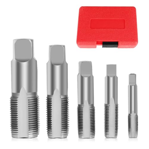 5 Stück BSP Rohrgewindebohrer Set, 1/8 Zoll, 1/4 Zoll, 3/8 Zoll, 1/2 Zoll, 3/4 Zoll BSP Gewindebohrer Set mit Aufbewahrungsbox Kohlenstoffstahl Handgewindebohrer Set für genaue Gewinde