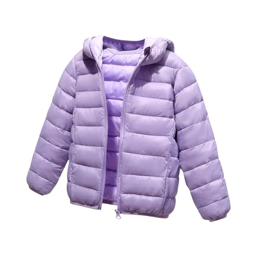 Winterjacke Kinder Daunenjacken mit Kapuze Leichte Steppjacke Einfarbig Kapuzenjacke für Jungen Mädchen Winddicht Jacke Reißverschluss Winter Unisex Kinderjacke Lila 8-10 Jahre