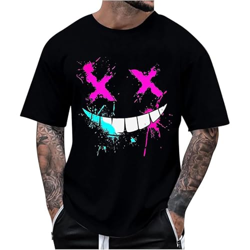 Tshirt Herren Kurzarm Rundhals T-Shirt Lustig Druck Oversize Sommershirt Trend Bunt Graffiti Sportshirt Mode Hip Hop Streetwear Lässige Halbarm Tshirts Bequeme Baumwolle Oberteile