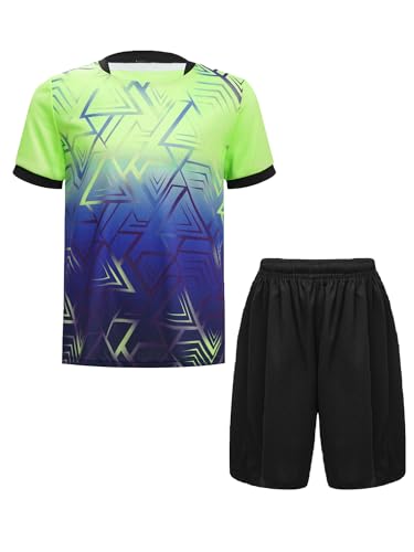 iiniim Kinder Jungen Sport Set 2tlg. Schnelltrockend T-Shirt + Shorts Sportanzug Trainingsanzug für Jogging Fußball Basketball Kleidung A Fluorescent Grün 134-140
