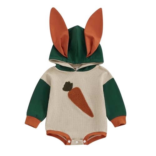WERNZATT-Baby Junge Mädchen Ostern Outfit Hase Blase Strampler Kapuze Overall Lange Ärmel Sweatshirt Kleinkind Kleidung (Khaki 8, 3-6 Months)