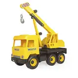 Wader Tigres_32122 32122 Middle Truck Kranwagen mit beweglichem Arm und Seilwinde, ab 3 Jahren, ca. 43 cm, gelb, Einheitsgröße