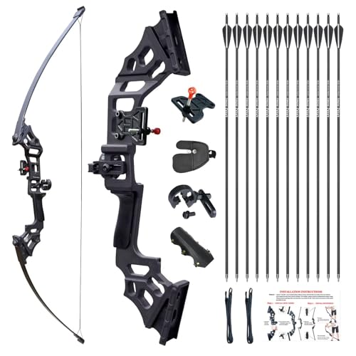 Tongtu Pfeil und Bogen Jagd Erwachsene 30-40 Lbs Recurvebogen Set AnfäNger mit 12 StüCk Mixed-Carbon Pfeile Longbow Kit für Die Jagdpraxis Outdoor-Sportarten（30 Lbs）