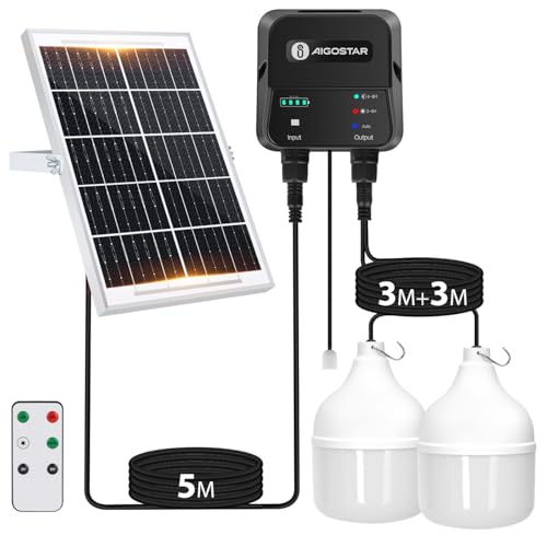 Aigostar Solarlampe für Außenbereich 70W, 11M Kabel, mit Fernbedienung und integriertem Energiespeicher. Solar-Hängelampe, wasserdicht IP65, für Hof, Garten, Notbeleuchtung, Camping und Hühnerstall