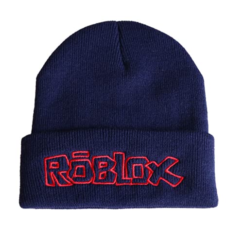 MAJEQZGY Roblox Beanie Strohmütze Strickmütze Roblox Winter Beanie Mützen Weiche Skimütze Wollmütze Geschenk für Kinder im Alter von Jugendliche (DE/NL/SE/PL, Alphanumerisch, L, 60, Marineblau)