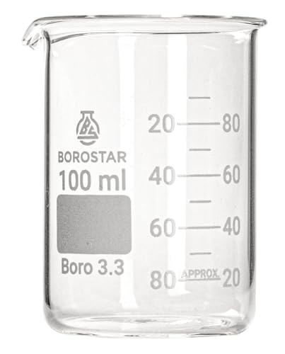 Borostar Becherglas (Boro 3.3), niedrige Form mit Graduierung und Ausguss, 100 ml
