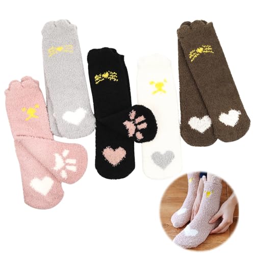 5 Paare Kuschelsocken Damen, Flauschige Winter Socken Thermosocken Mädchen Weihnachtssocken Dicke Gemütliche Socken Warme Socken Frauen Haussocken Wintersocken für kalte Tage