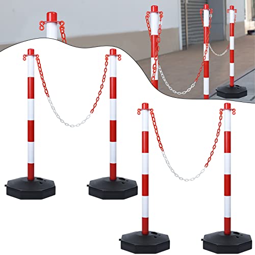 LARS360 Absperrpfosten mit Kette, 82 x 28 x 28 cm Kettenpfosten aus Kunststoff für die Verkehrskontrolle oder Warnung an der Auffahrt, Garage, Rot-weiß (4er Pack)