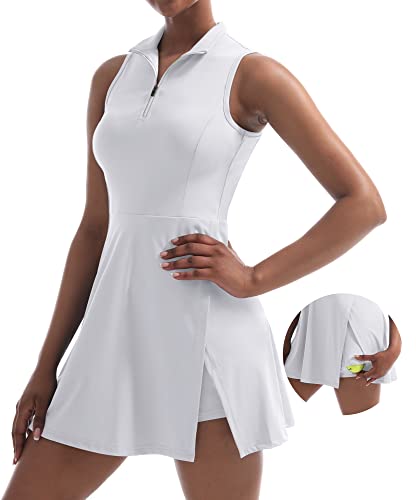 CUGOAO Damen-Tenniskleid, Golfkleid, Workout-Kleid mit Shorts und Taschen für ärmellose Sportkleider, Weiss/opulenter Garten, Klein
