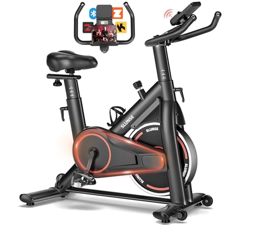 Heimtrainer Fahrrad mit App, SLUNSE Leises Hometrainer Ergometer mit Verbessertem LCD-Monitor, Spinning Bike Indoor mit Verstellbarem Widerstand, Fitnessbike bis 160KG für Kardio-Training zu Hause