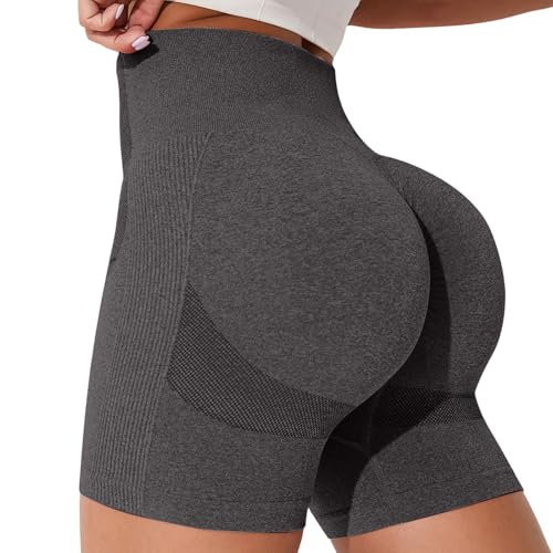 Generisch 2025 Nahtlose Radlerhose für Damen, hohe Taille, für Workout, Yoga, Fitnessstudio Mädchen Bauchfrei Top 140 (Dark Gray, S)
