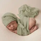 2 Stück DIY Neugeborenes Baby Fotografie Requisiten Set,Baby Fotoshooting Wraps & Fotografie Hut,Newborn Baby Wrap Decke + Baby Kleinkind Kostüm Hut Headwrap für 0-6 Monate Baby