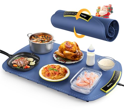 COLDFILL Elektrische Warmhalteplatte für Speisen - für Warm Halten oder Auftauen, Faltbare Speisenwärmer 40-110℃ Einstellbare, Schnelle Heizung, 4H Timing, Kindersicherung, für Buffet Server Party