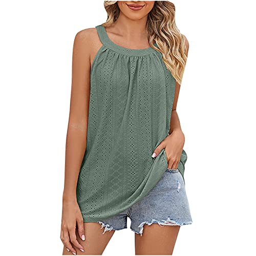 Damen-Neckholder-Weste, Tops, Damen-Tops, Ösen, lockere Passform, Blusen, lässig, Sommer, Basic-Shirt, plissiert, gerüscht, Strandweste, Hemd, einfarbig, Cami-Weste, lange Tops, schwingender Saum,