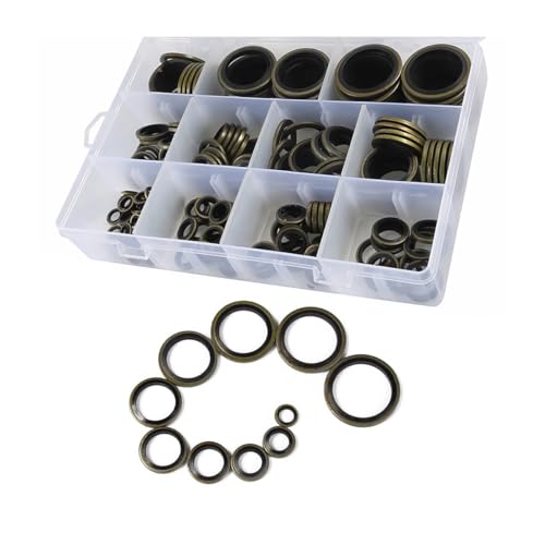 JNNJ 245 Stück Dichtungsscheibe Sortiment, Hydraulik-Dichtringe Mit Gummilippe, Hydraulik Dichtringe Set für Rohrverbindung, Ölablassschrauben Dichtungsringe Mit Aufbewahrungsbox(Schwarz)
