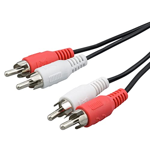 ecabo 10048 Cinch-Kabel 2 Cinch auf 2 Cinch – Cinch Stecker RCA (rot/weiß) auf Cinch Stecker RCA (rot/weiß) – für Hi-Fi, Stereo-Anlagen, Receiver, Audiogeräte, 5,00m, schwarz