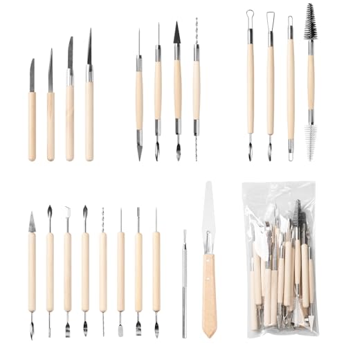 Pumwoy 22 Stück Ton Werkzeug, Töpferwerkzeug Set Pottery Werkzeug-Set, Modellier-Werkzeug Polymer Clay Werkzeug, Modelierwerkzeugset Sculpting Tools,Keramik Werkzeug Doppelseitige Carving Werkzeuge