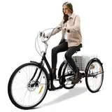 26 Zoll 6-Gang Erwachsene Dreirad mit Einkaufskorb, 3 Räder Fahrrad Erwachsene Outdoor-Aktivitäten Tricycle Dreirädriges Fahrrad Senioren Städtisches, 120kg Tragfähigkeit für Städte Radwege (Schwarz)