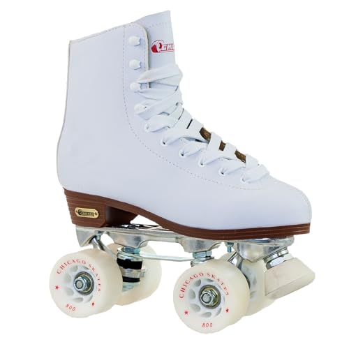 Chicago Skates Damen Rollschuhe Rink Premium Leder gefüttert – Classic White Quad Skates – Größe 45