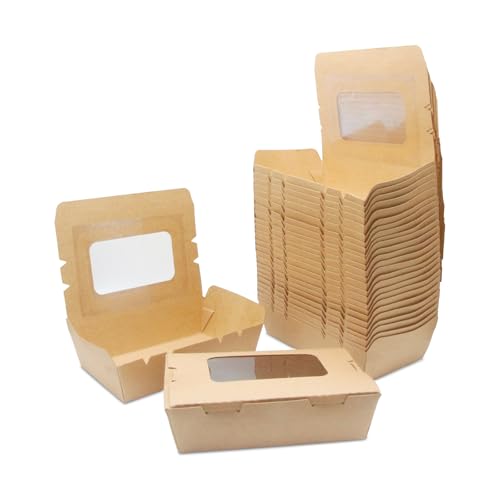 La Llareta 20 Stücke Kraftpapier Lunchbox 500ml/17oz, Kraftkarton Snackboxen, Take Away Box, mit Fenster, Öl und Wasserdicht, für Sandwich, Käsekuchen, Burger