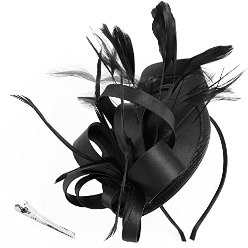 DRESHOW Fascinator Hüte für Damen Pillbox Hut mit Schleier Stirnband und Einer Gegabelten Clip Tea Party Kopfbedeckung