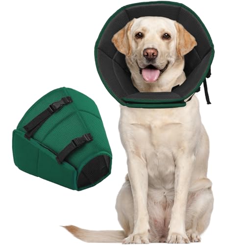 Kuoser Halskrause Hund, Bequem Leckschutz Hund,Schutzmaßnahmen Schutzkragen Hund, Einstellbar Hundekragen, Hunde Halskrause Leckschutz für Hunde, Vorbeugung von Biss- und Leckwunden,Grün XL