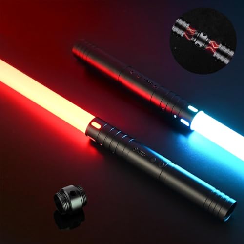 MOZC Laserschwert Kinder, 2-in-1 Lichtschwert mit 15 Farben, Duell Lightsaber für 4 Modi und Sounds, USB-C Lade Lichtschwert Kinder, Laser Schwert für Kind und Erwachsene(Schwarz) (2 PC)