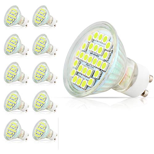 Mengjay® 10x GU10 LED-Lampe, 220-240 V, kühles Weiß 6000 K, weiches Lichtdesign, Augenschutz, geeignet für Bürostandorte, Restaurants, Cafés, Ausstellungen usw.