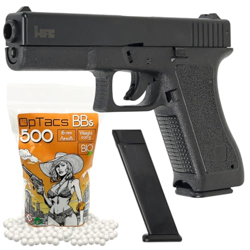Set Airsoft Pistole HFC 17 HA117B Federdruck Softair 0,5 Joule 6 mm inkl. 500 Premium Bio BB's 0,20g Munition