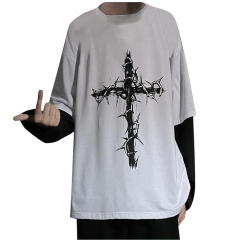 GXYANiaoy Damen Gothic Sweatshirt Y2K Langarm Shirt Emo Grunge Alt Vintage Streetwear E-Girl Grafikdruck Pullover 90er Jahre Anime Academia Baggy Top Casual Sport Langarmshirt Femboy Techwear Clothes