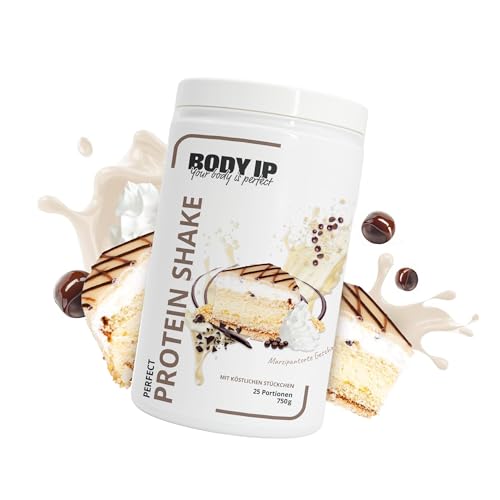 BODY IP Perfect Protein Pulver | dein Süßigkeitenersatz | Marzipantorte | Whey Isolat, Whey Konzentrat & Casein | hoher BCAA Anteil | 30 Portionen | Protein Shake für Muskelaufbau | 750g