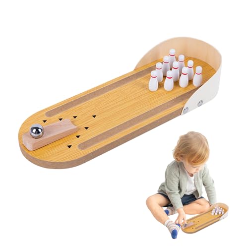 quiodok Tisch Bowling Set Mini Bowling Spiel mit hölzernen Desktop Dekoration mit 10 Pins Holz Mini Bowling Spielzeug Kegelspiel für Kinder Tisch-Bowling für Kinder ab 3 Jahre