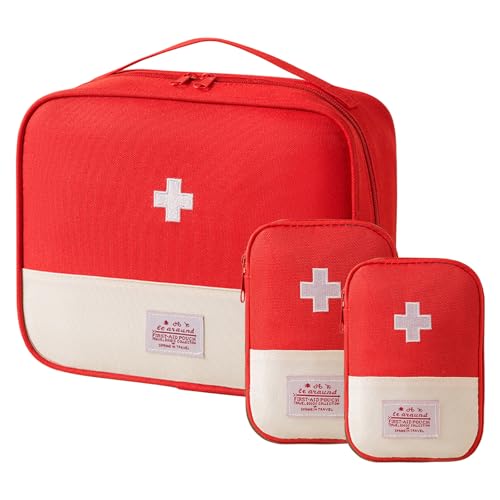 Medikamententasche, 3 Stück Medikament Tasche, Reiseapotheke Tasche, Medizin Aufbewahrungstasche, Tragbar Medikamententasche für Zuhause Schule Büro Outdoor Reisen Rot