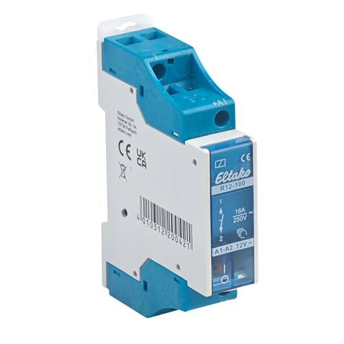 Relais Eltako Schaltrelais Typ R12-100-12V | Betrieb mit 12 Volt Spulenspannung | Schaltleistung bis 250 Volt 16 Ampère