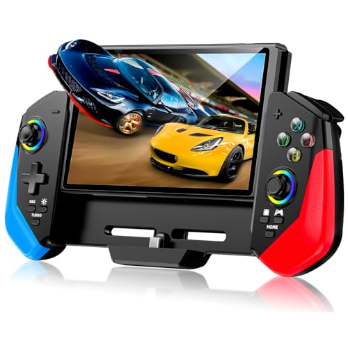 Switch Controller, One-Piece Joypad Controller Ersatz für Switch/OLED mit RGB Licht/Hall Effect Sticks, Großer Griff Handheld Controller mit Turbo/Tischständer/6 Achsen Gyro/Wakeup