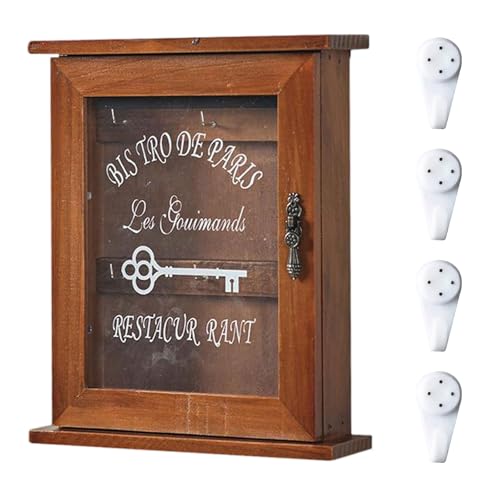 Jadin Schlüsselkasten Holz, Schlüsselbox, Schlüsselschrank, mit 6 Schlüsselhaken, Retro Schlüsselkasten zum Aufhängen an der Wand, für Eingänge, Flure, Schlafzimmer, mit 4 Spurlosen Nägeln Geliefert