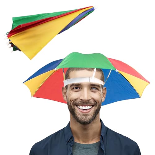 Peysaitr 1 Stück Angeln Regenschirm Hüte, Regenbogen Regenschirm Hüte, 50cm Regenschirmhut, Faltbarer Regenschirmhut für Dekoration Kostüm Golf Radfahren Angeln Strand Gartenarbeit